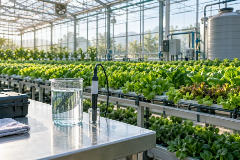 Water-quality sensor and sample vessel in a commercial greenhouse
